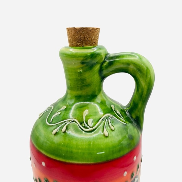 Spanish Oil Pourer. Spanish HNOS PEDRAZ Hand Painted Pottery Pitcher, Oil Jar - Picture 3 of 9